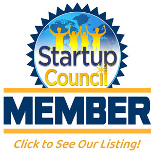 Orange County, California Startup Council Member badge with a globe demonstrating the global impact of the tech ecosystem for biotech, healthtech, and medtech startups.