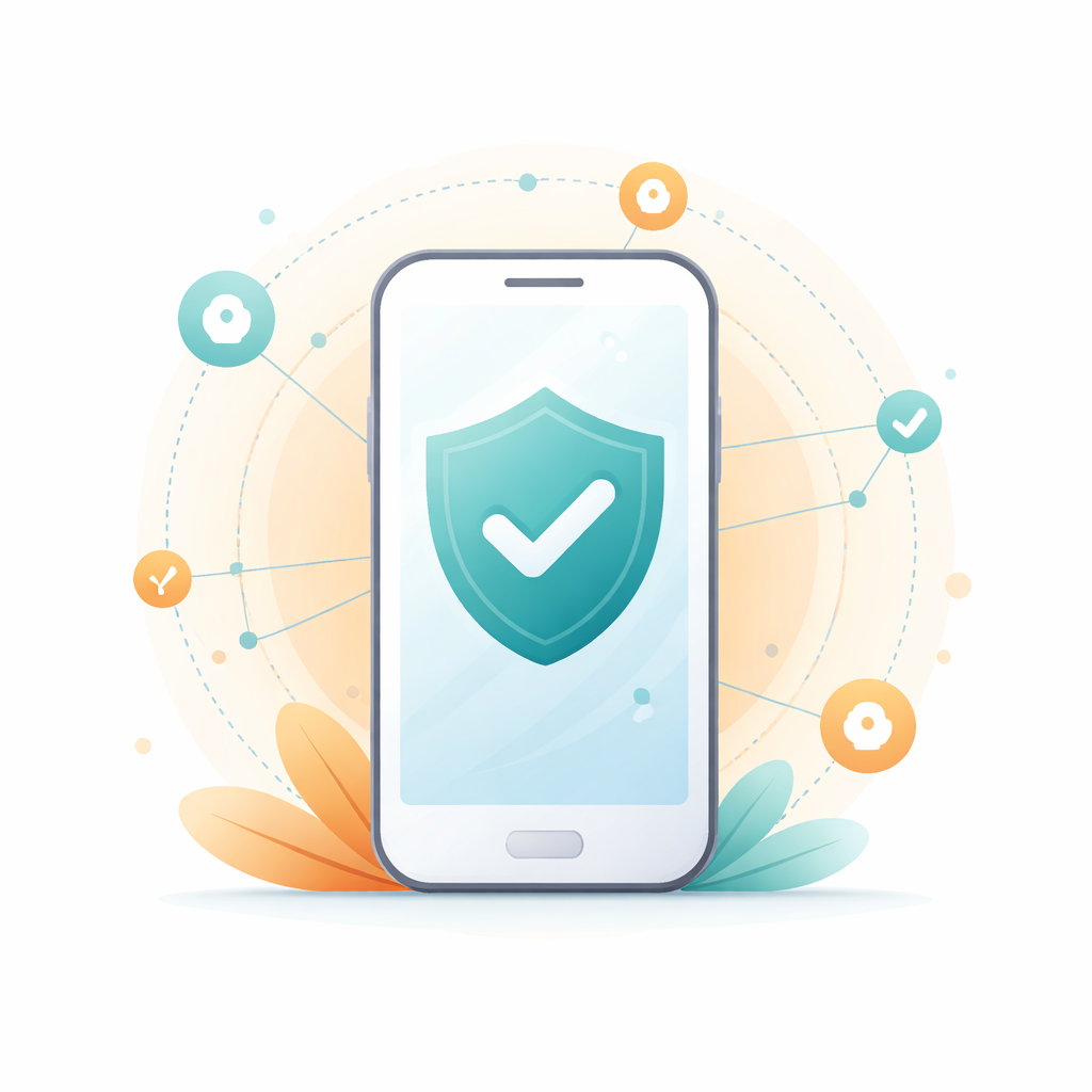 Connected safety illustration showing a smartphone with a shield and checkmark, representing proactive check-ons and emergency preparedness