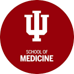Indiana University (IU) School of Medicine logo as a red circle with white IU symbol and School of Medicine lettering