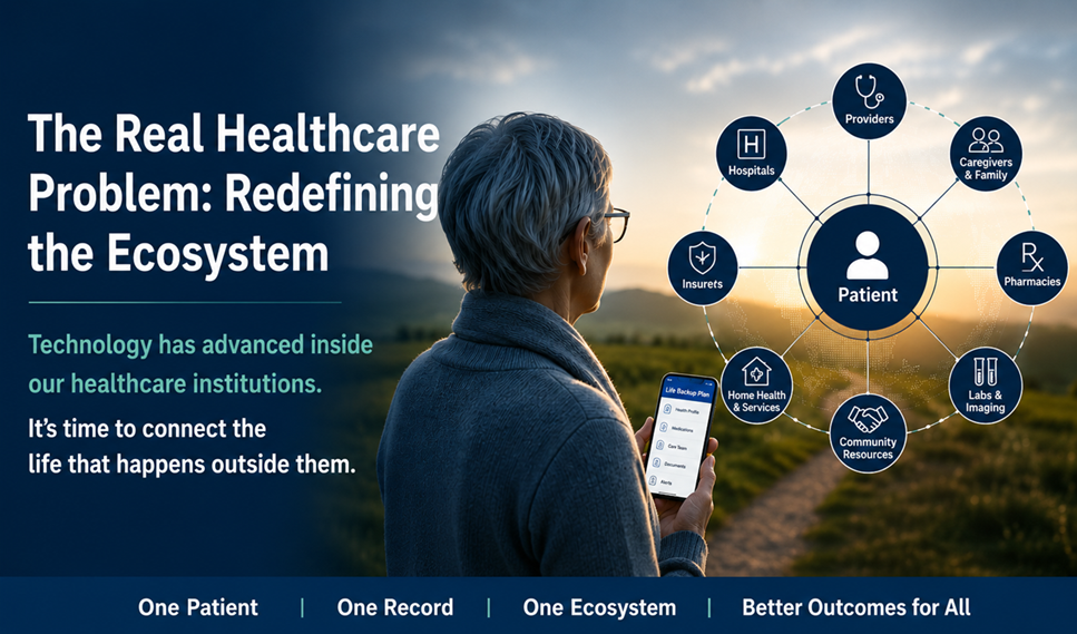Woman looking at mobile app because the patient has become the systems integrator in the healthcare ecosystem