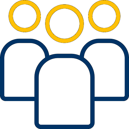 Trusted Contact Escalation three people icons in navy and gold in a group depicting trusted contact escalation
