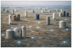 Healthcare Ecosystem redefined depicted as silos with nodes for interconnectivity