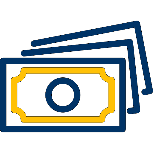 paper money - navy and gold paper money and dollar bills in multiple denominations icon in navy and gold to show cost savings of life backup plan