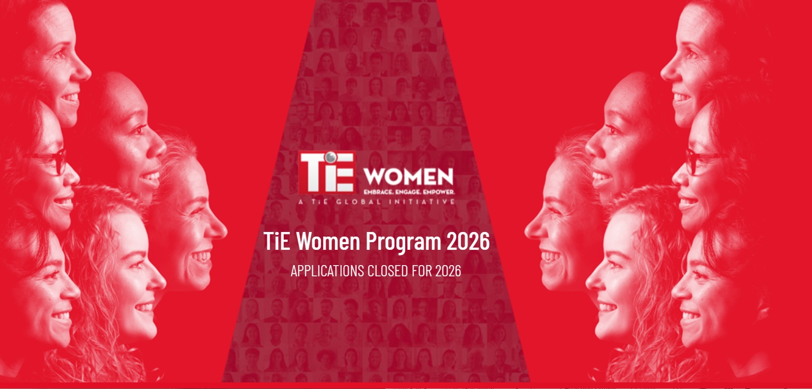 TiE, The Indus Entrepreneur, women image in red background with women's faces