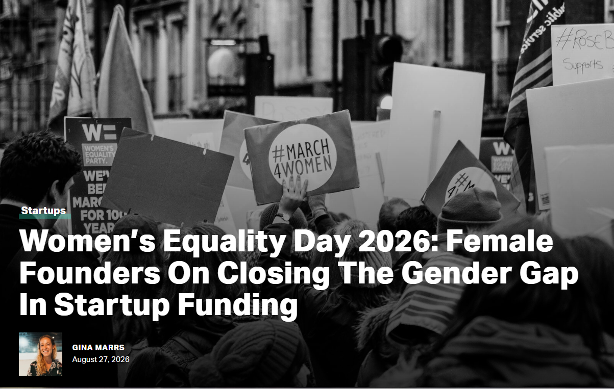 TechRound Women’s Equality Day 2026 article featuring Sandy Eulitt on closing the startup funding gap for women founders, by Gina Marrs